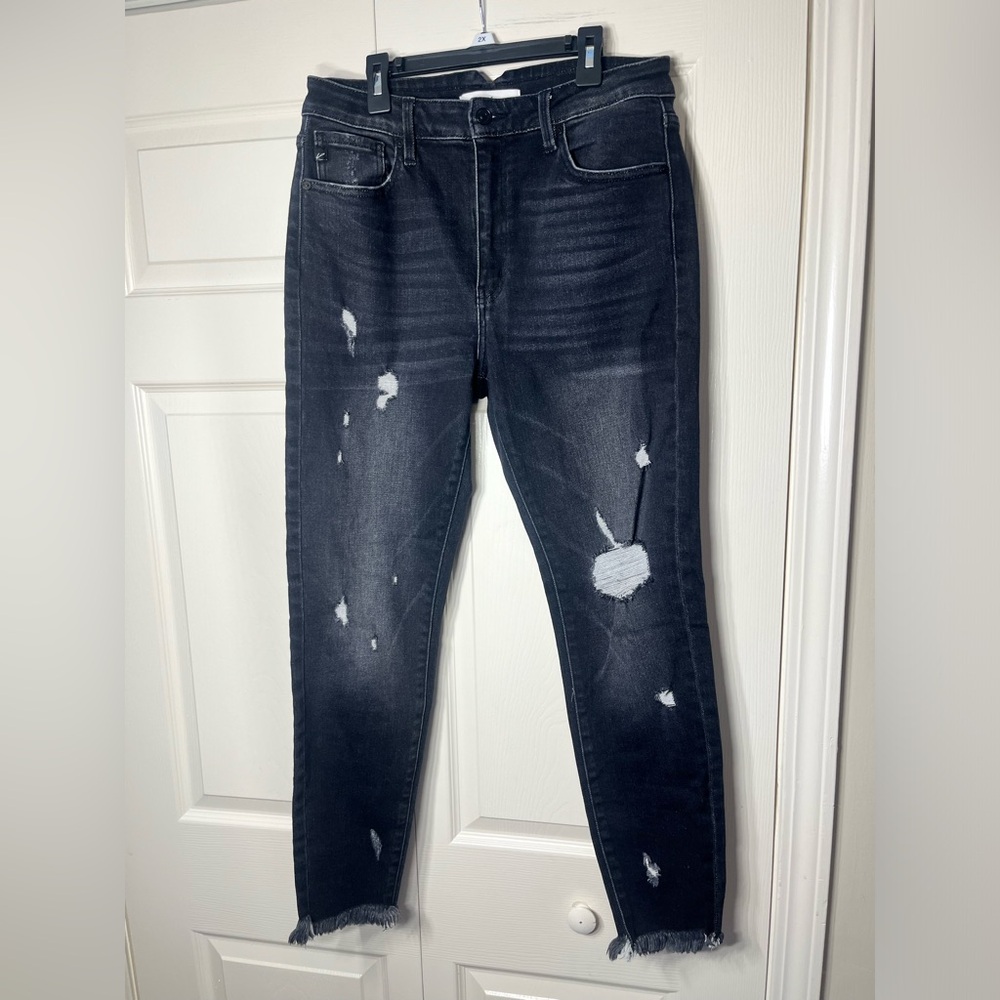 KanCan Black Distressed Skinny Leg Raw Hem Denim Jeans